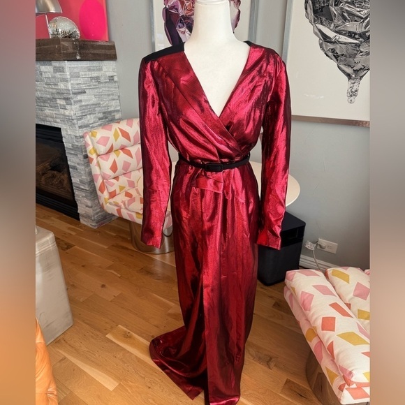 Roland Mourat red shiny long dress net-a-porter exclusive size 12 - Picture 5 of 12